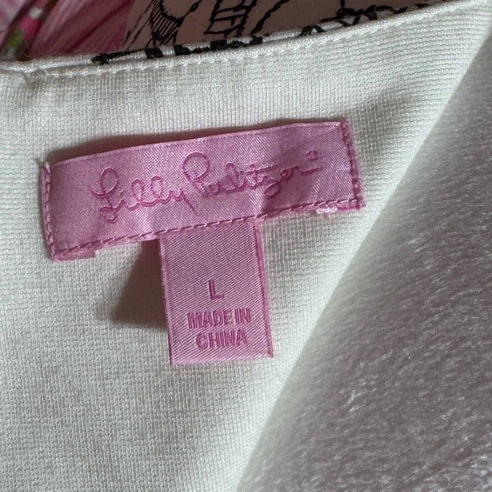 Lilly Pulitzer cream color dress with elegant lace design and black snap belt. - Picture 4 of 5